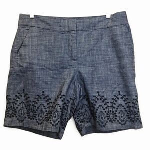 Talbots Dark Blue Embroidered Trim Lined Women Shorts 7" Size 8